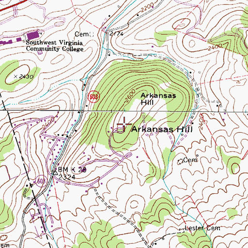 Topographic Map of Arkansas Hill, VA