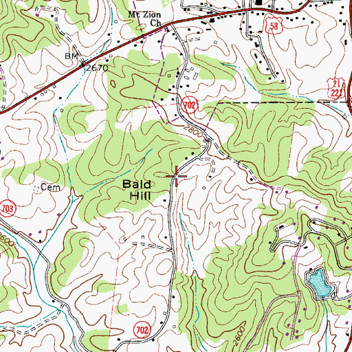Topographic Map of Bald Hill, VA