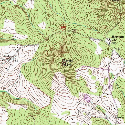 Topographic Map of Bald Mountain, VA