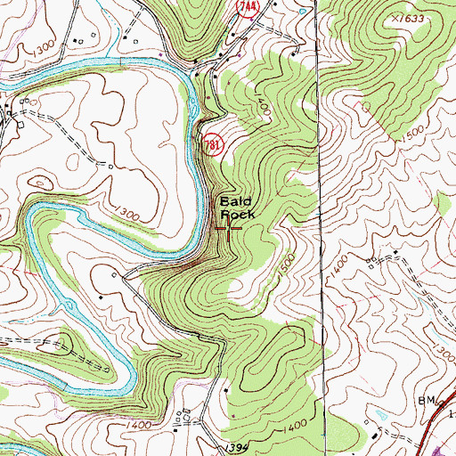 Topographic Map of Bald Rock, VA