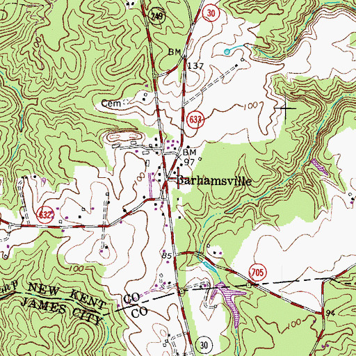 Topographic Map of Barhamsville, VA