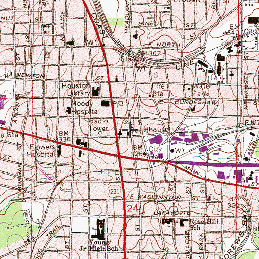 Topographic Map of Houston County Courthouse, AL