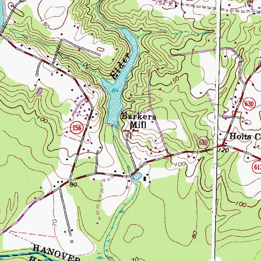 Topographic Map of Barkers Mill, VA