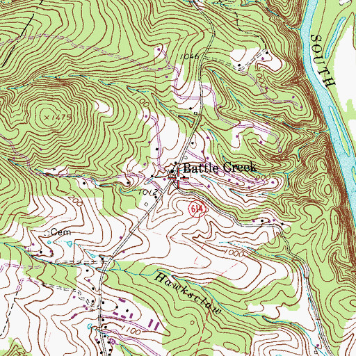 Topographic Map of Battle Creek, VA