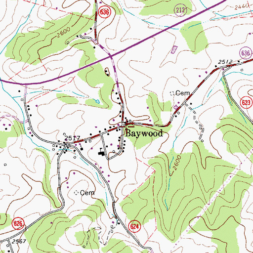 Topographic Map of Baywood, VA