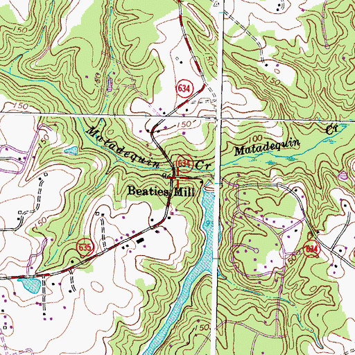 Topographic Map of Beaties Mill, VA