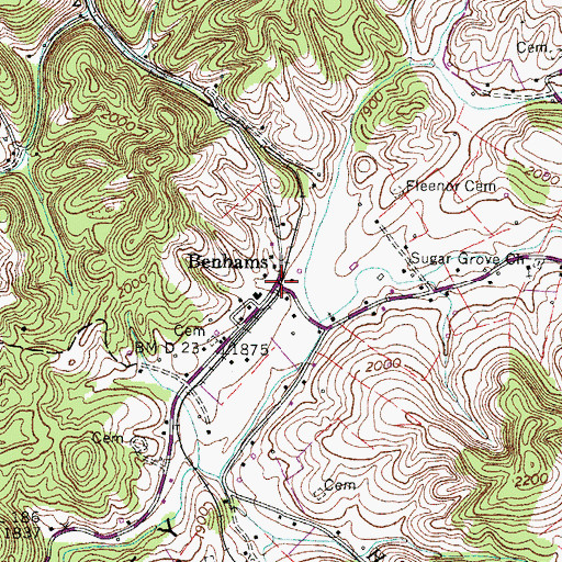 Topographic Map of Benhams, VA