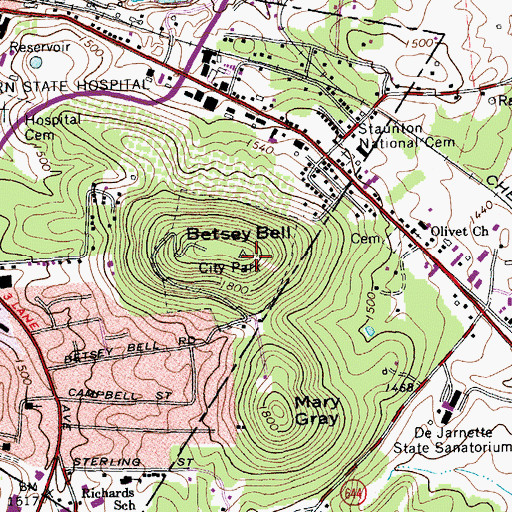 Topographic Map of Betsey Bell, VA