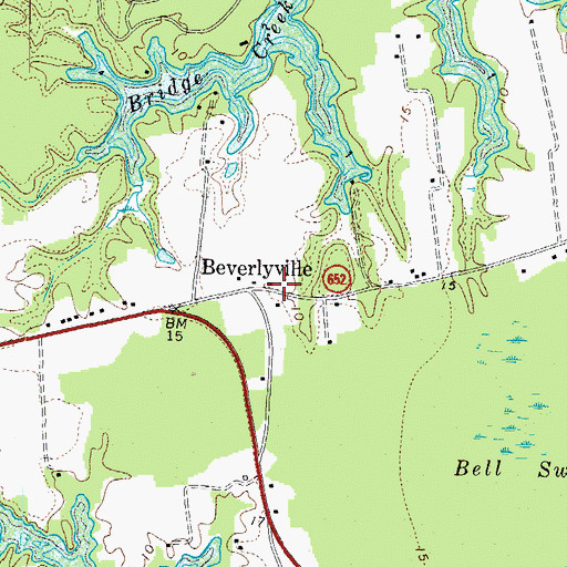 Topographic Map of Beverlyville, VA