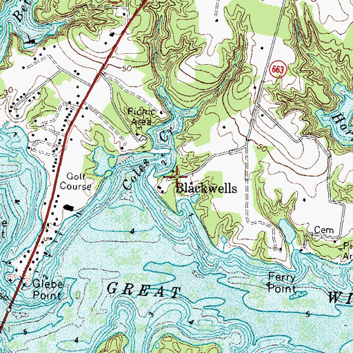 Topographic Map of Blackwells, VA