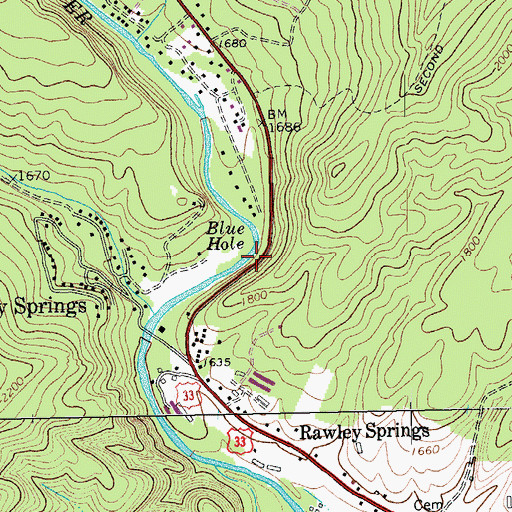 Topographic Map of Blue Hole, VA