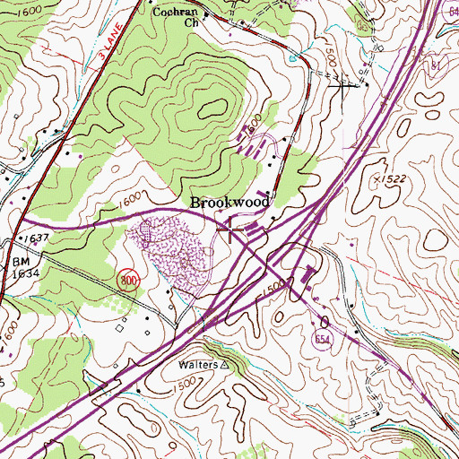 Topographic Map of Brookwood, VA