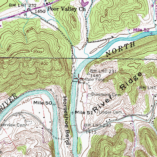 Topographic Map of Buffalo Ford, VA