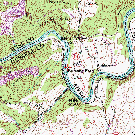 Topographic Map of Burtons Ford, VA