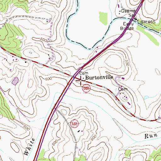 Topographic Map of Burtonville, VA