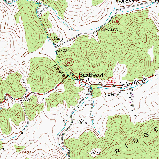 Topographic Map of Busthead, VA