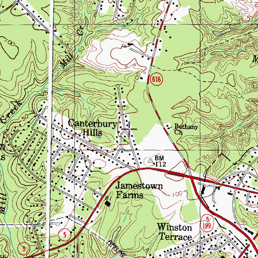 Topographic Map of Canterbury Hills, VA