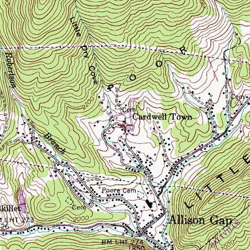 Topographic Map of Cardwell Town, VA