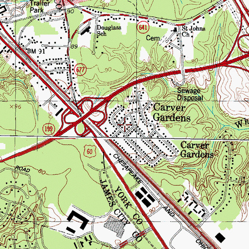 Topographic Map of Carver Gardens, VA