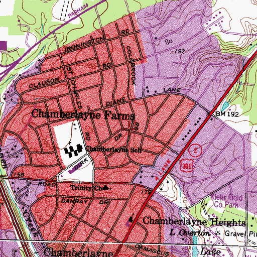 Topographic Map of Chamberlayne Farms, VA