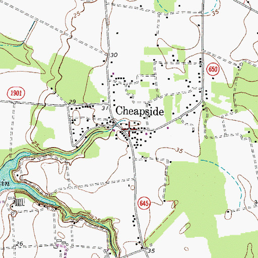 Topographic Map of Cheapside, VA
