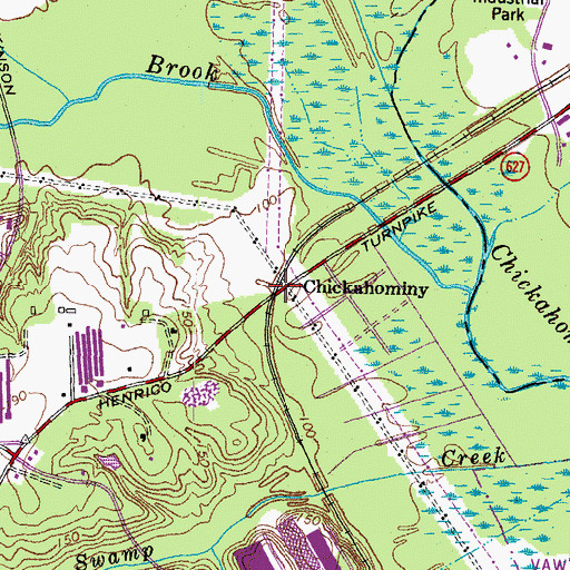 Topographic Map of Chickahominy, VA