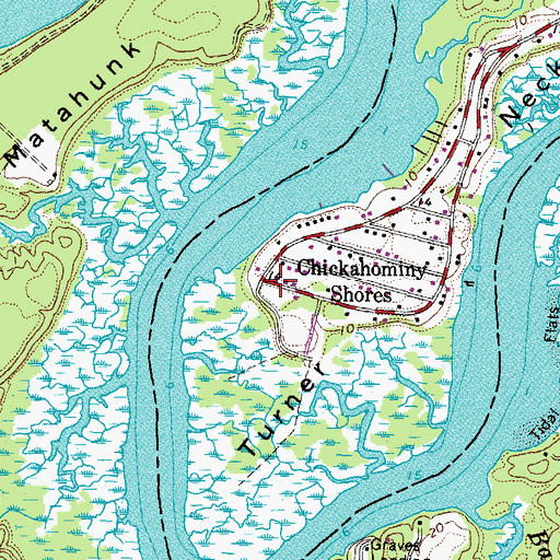Topographic Map of Chickahominy Shores, VA