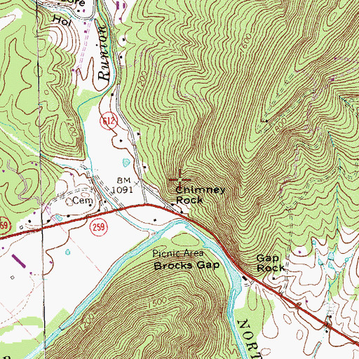 Topographic Map of Chimney Rock, VA