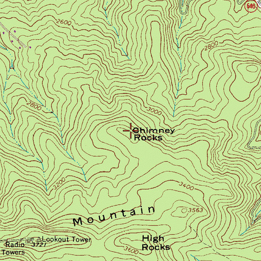 Topographic Map of Chimney Rocks, VA