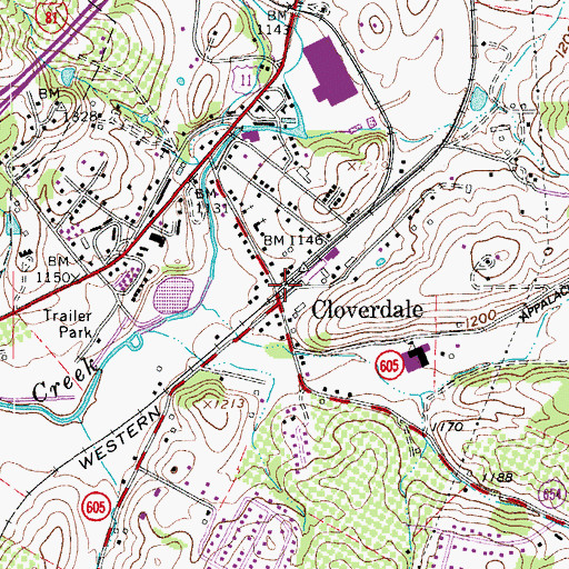 Topographic Map of Cloverdale, VA