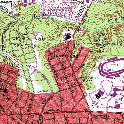 Topographic Map of Cloverland, VA
