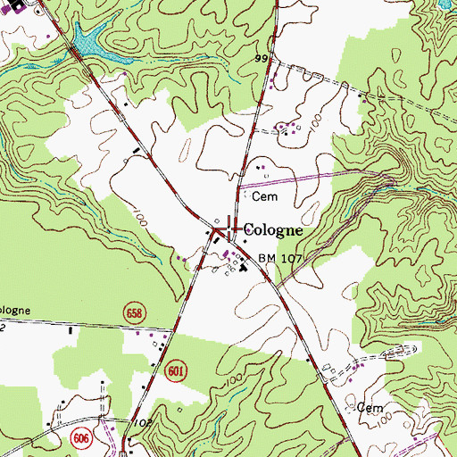 Topographic Map of Cologne, VA