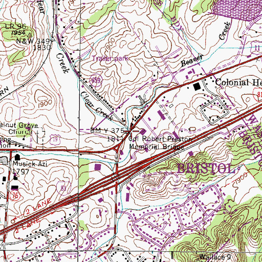 Topographic Map of Colonial Heights, VA