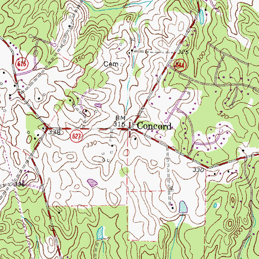 Topographic Map of Concord, VA