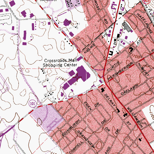 Topographic Map of Crossroads Mall Shopping Center, VA