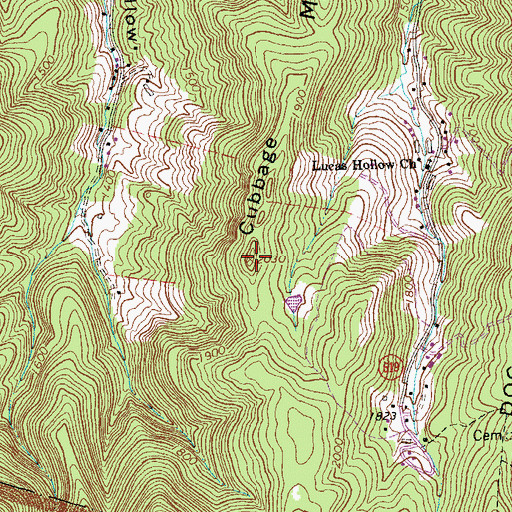 Topographic Map of Cubbage Mountain, VA