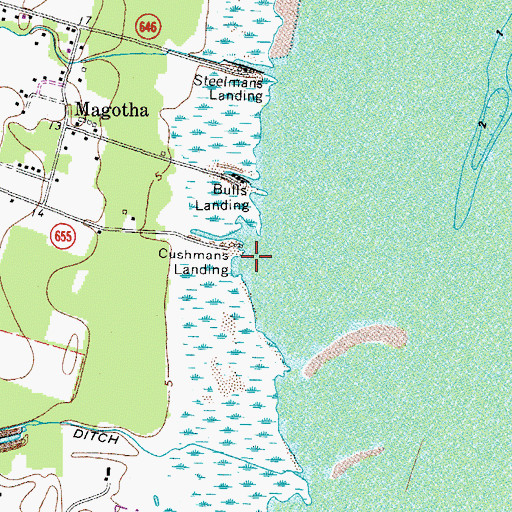 Topographic Map of Cushmans Landing, VA
