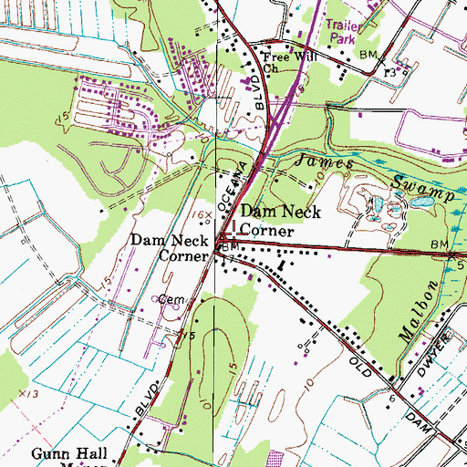 Topographic Map of Dam Neck Corner, VA