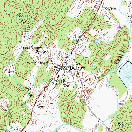 Topographic Map of Detrick, VA