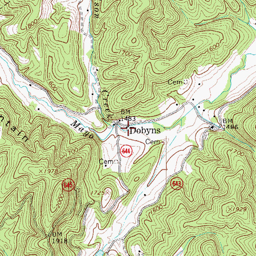 Topographic Map of Dobyns, VA