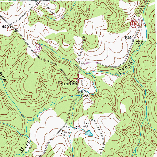 Topographic Map of Dundee, VA