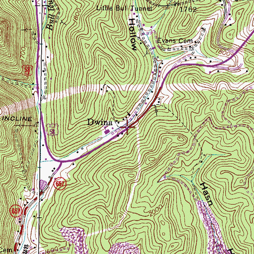 Topographic Map of Dwina, VA