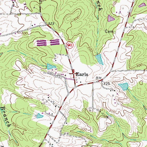 Topographic Map of Earls, VA
