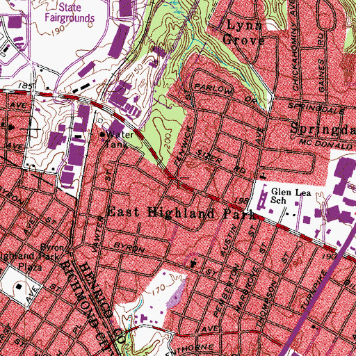 Topographic Map of East Highland Park, VA