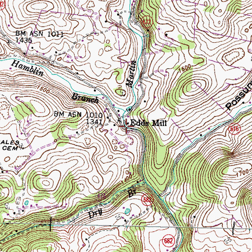 Topographic Map of Edds Mill, VA