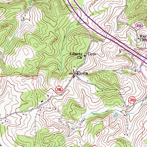 Topographic Map of Eona, VA