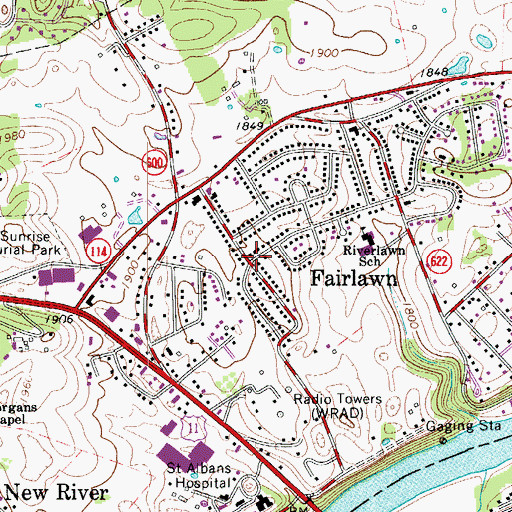 Topographic Map of Fairlawn, VA
