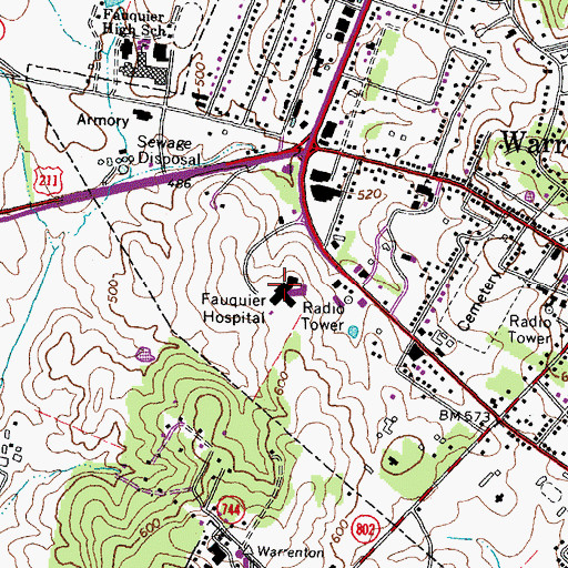 Topographic Map of Fauquier Hospital, VA