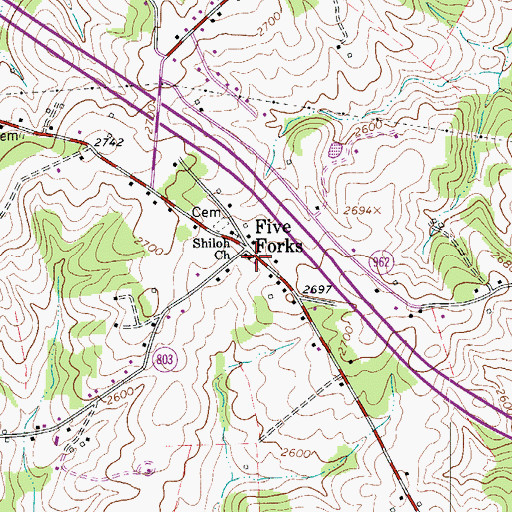 Topographic Map of Five Forks, VA