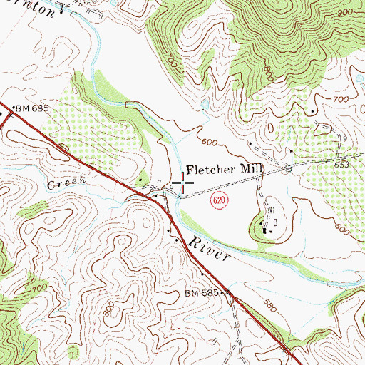 Topographic Map of Fletcher Mill, VA